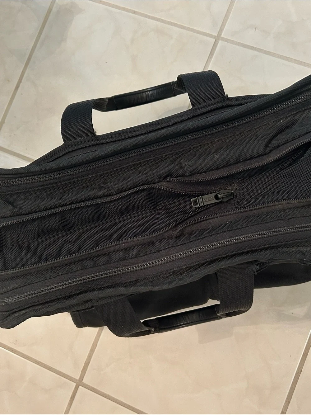 Tumi Black Nylon Laptop Briefcase with Front Zip Pockets
